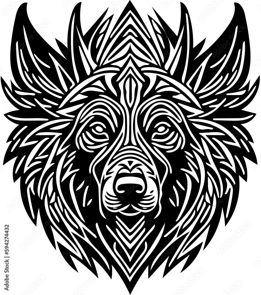 Obraz premium Black and white dog head tribal tattoo, tribal logo, vector illustration,