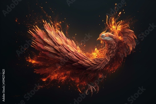 Flying Phoenix mythical creature burst into flames created with Generative AI technology © David