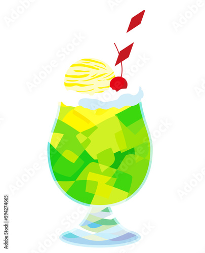 飲み物　ストロー付きクリームソーダイラスト