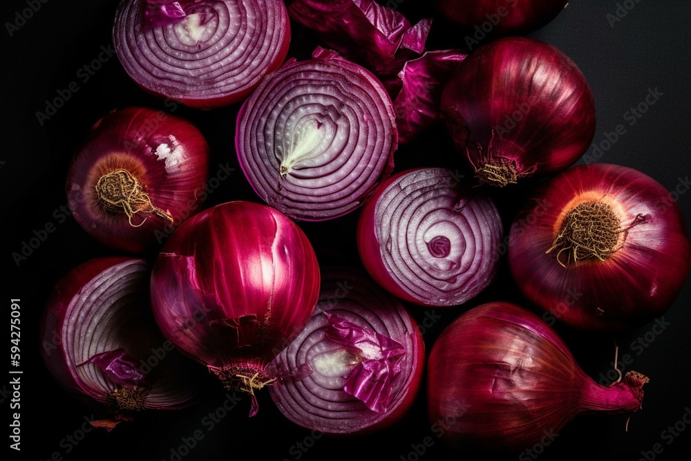 Red Onion Add Flavor, Color & Nutritional Benefits Meals Vegetable top view generative ai