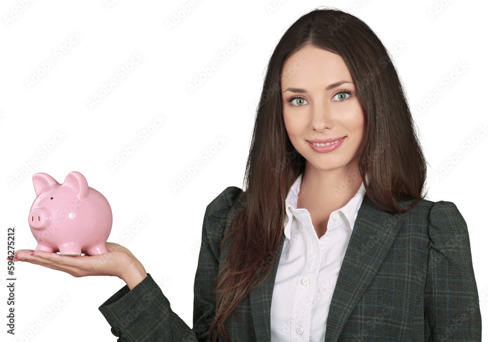 Businesswoman with Piggy Bank - Isolated Businesswoman with Piggy Bank - Isolated