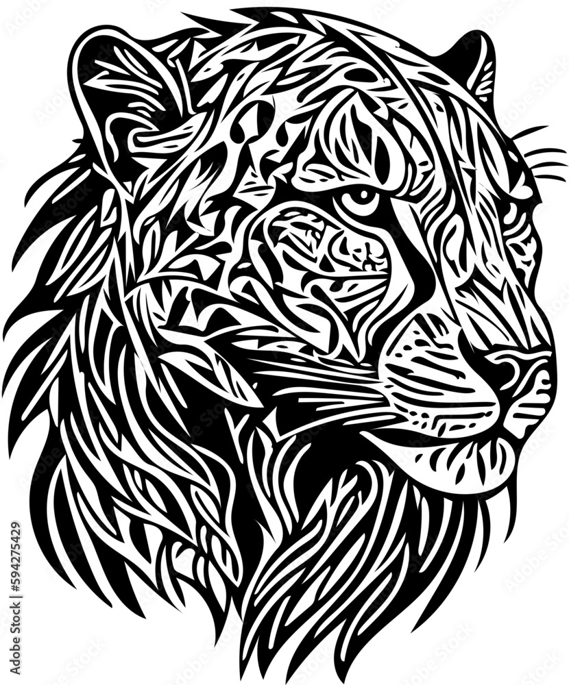 black and white tribal logo of cheetah head, vector illustration of leopard head black and white tribal logo of cheetah head, vector illustration of leopard head