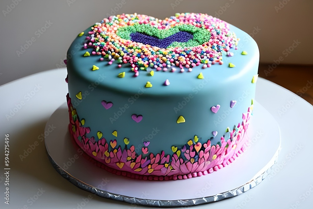 one single blue pastel cake with a heart one single blue pastel cake with a heart