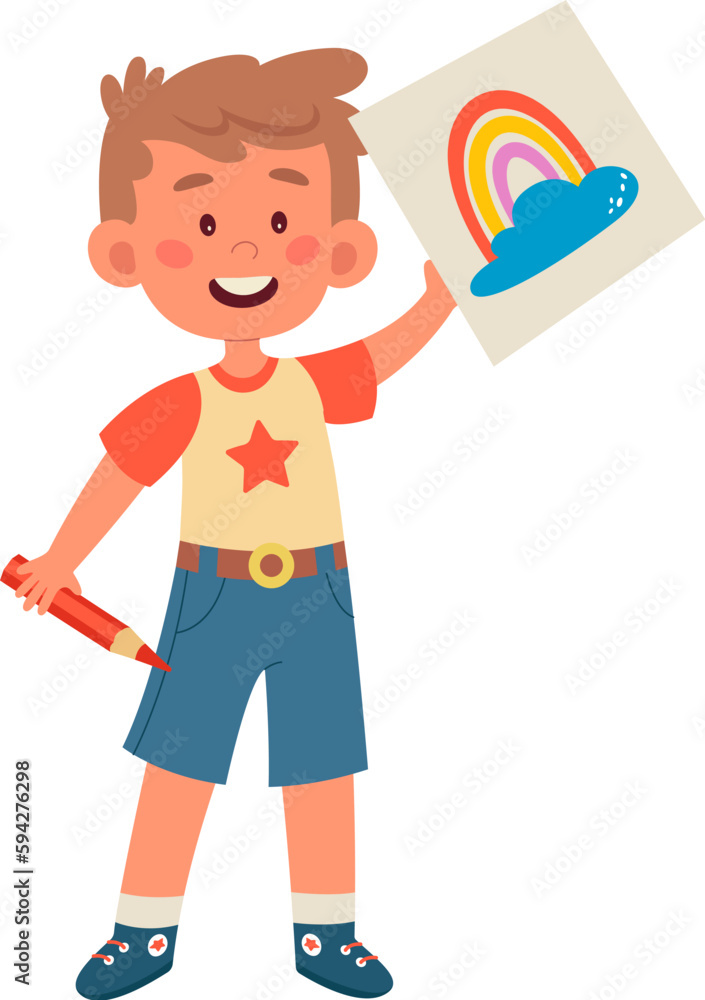 Child Boy Showing His Drawing