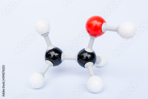 Ethanol molecular structure isolated on white background. Chemical formula is C2H5OH, Chemistry molecule model for education on white background photo