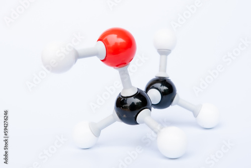 Ethanol molecular structure isolated on white background. Chemical formula is C2H5OH, Chemistry molecule model for education on white background