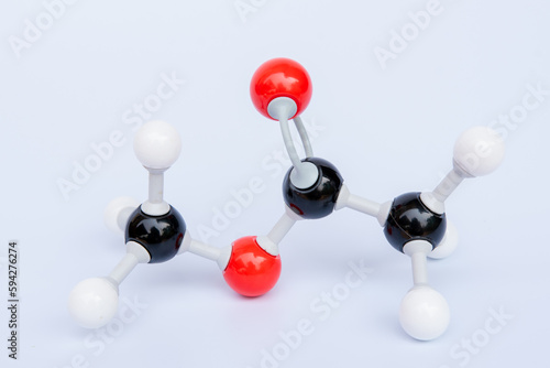 methy ethanoate molecular structure isolated on white background. Chemical formula is CH3COOCH3, Chemistry molecule model for education on white background