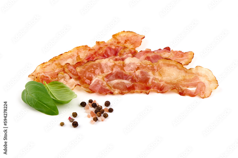 Grilled pork bacon, isolated on white background. Grilled pork bacon, isolated on white background.