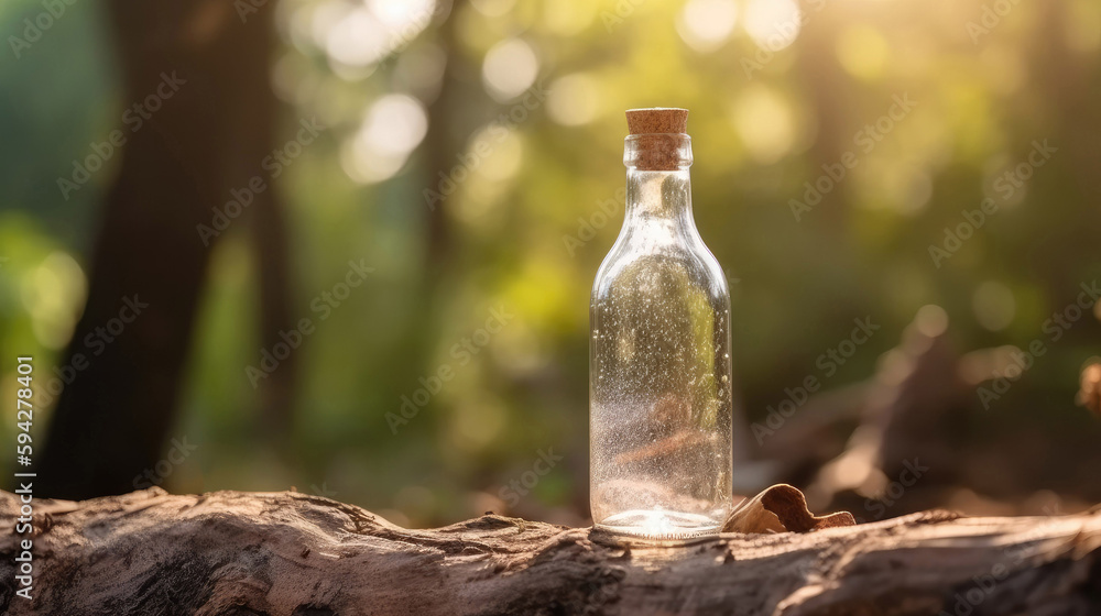 Bottle water made to plastic on the wood and tree bokeh background Bottle water made to plastic on the wood and tree bokeh background