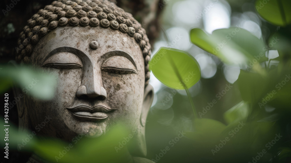 Buddhas face on green nature tree bokeh background Buddhas face on green nature tree bokeh background