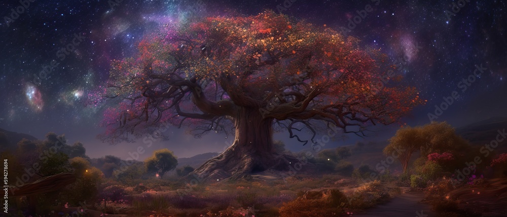 Majestic tree in a Surreal Landscape. Ultrawide. Generative AI Majestic tree in a Surreal Landscape. Ultrawide. Generative AI