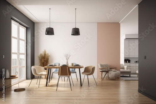 interior background living room chair indoor decoration modern furniture sofa light style wall. Generative AI.
