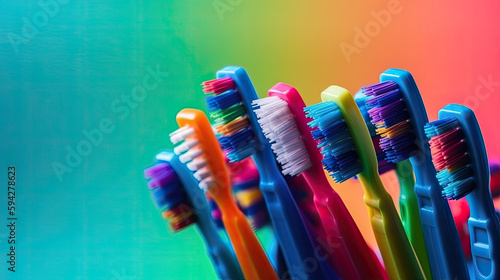 Colorful Plastic Toothbrushes on Paper Colors Background