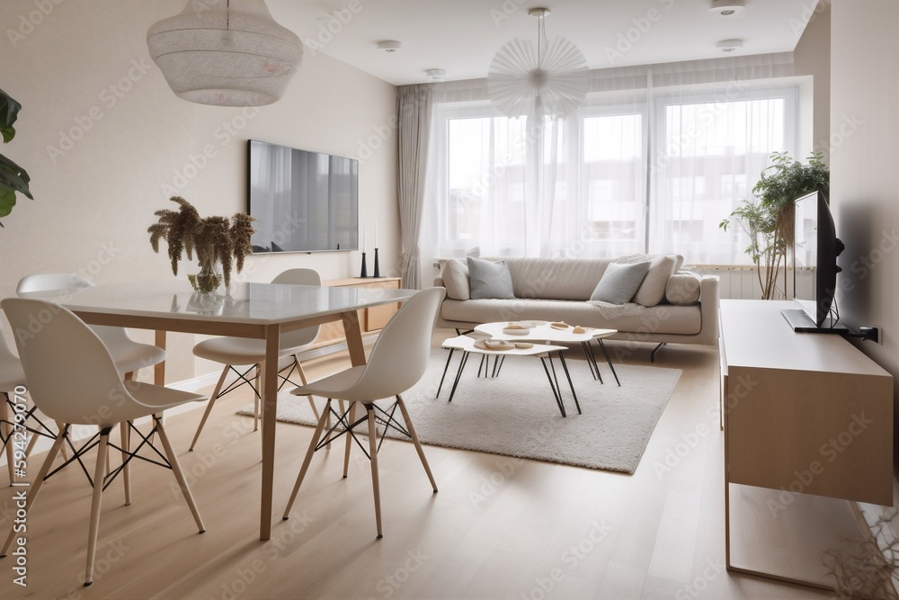 interior background plant modern white house table pillow lifestyle style. Generative AI.