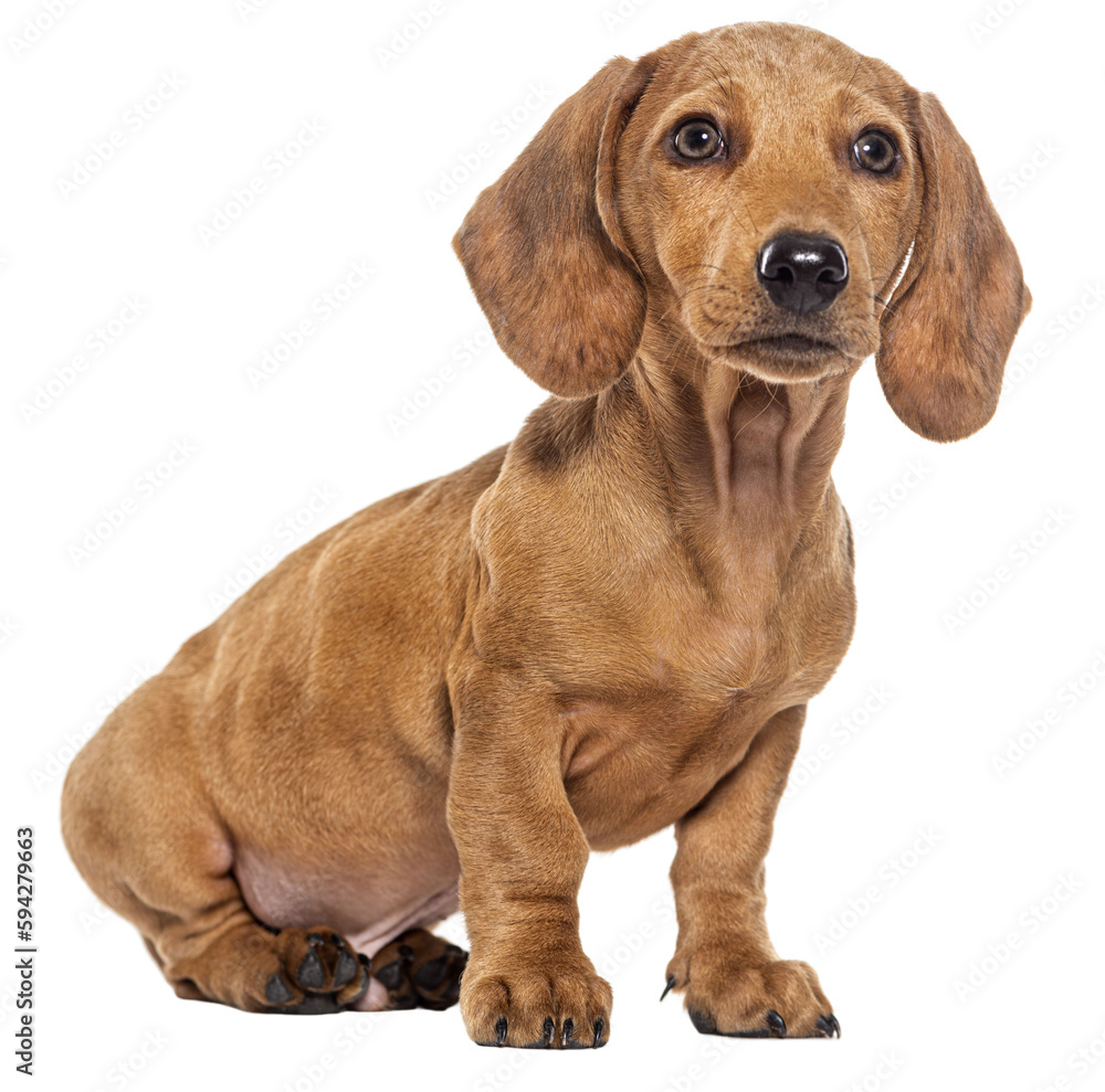 Three month old puppy brown shorthair Dachshund, isolated on white