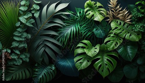 Vertical garden with tropical green leaf  contrast ai generated