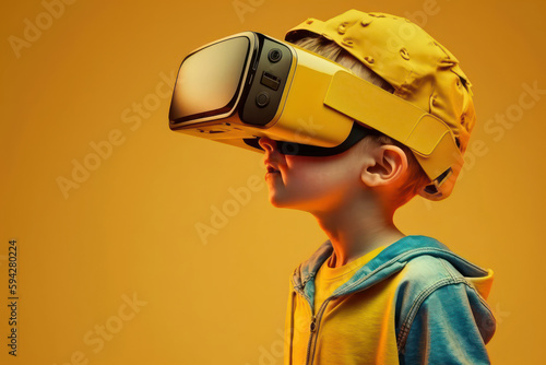 Child wearing VR glasses and wandering in the imagination. Ai generated. © wasan