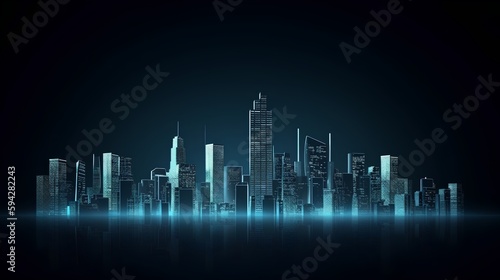 An isolated smart city on a dark blue background  featuring intelligent infrastructure. This futuristic cityscape showcases IoT  5G and AI integration with copy space for added context. Generative AI