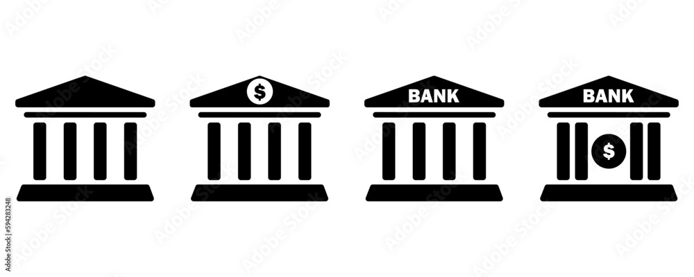 Fototapeta premium Vector design of four black bank logos, bank logo with American dollar symbol