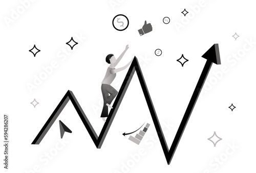 illustration in modern style with a portrait of a man who wants to achieve success.