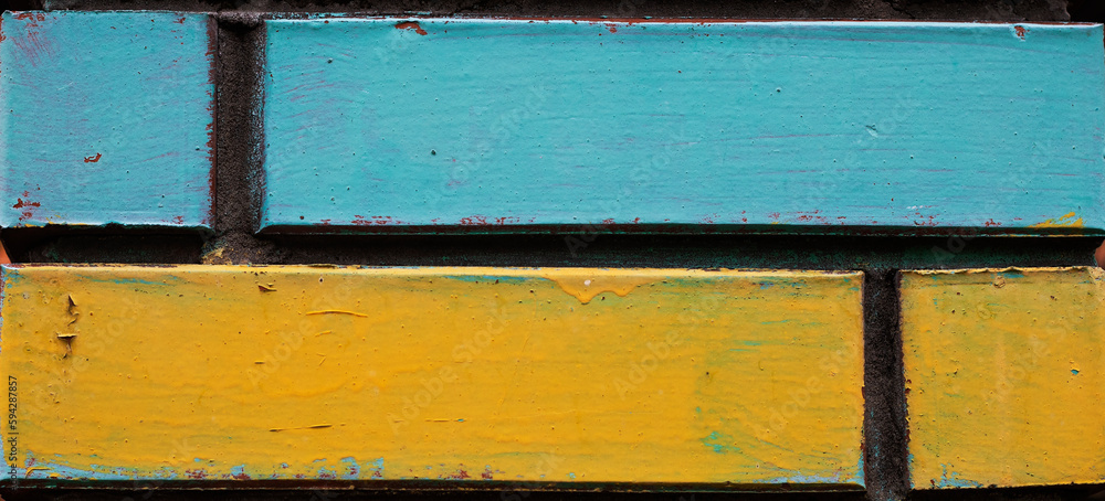 Ukraine flag painted on a brick wall. war in Ukraine Ukraine flag painted on a brick wall. war in Ukraine