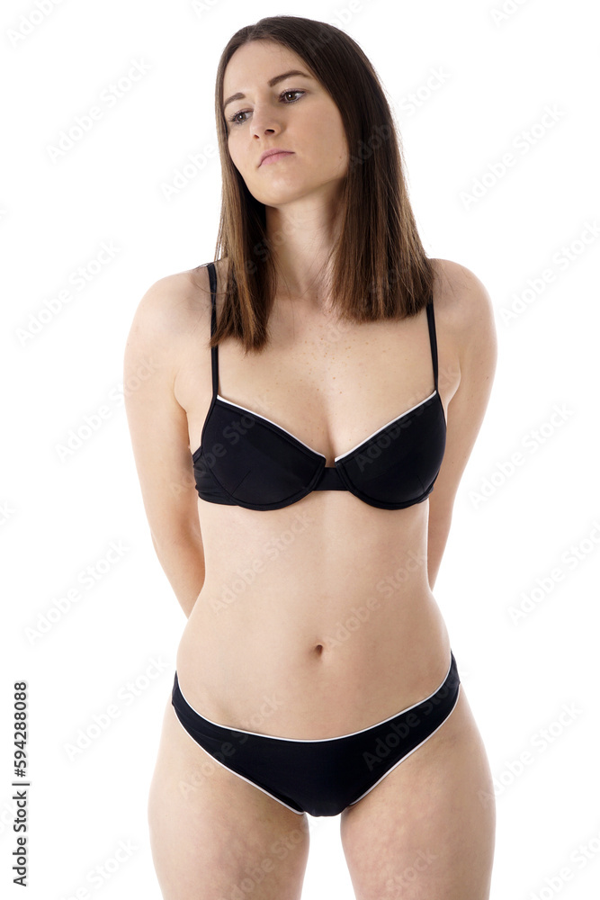 Girl in cheap black bikini