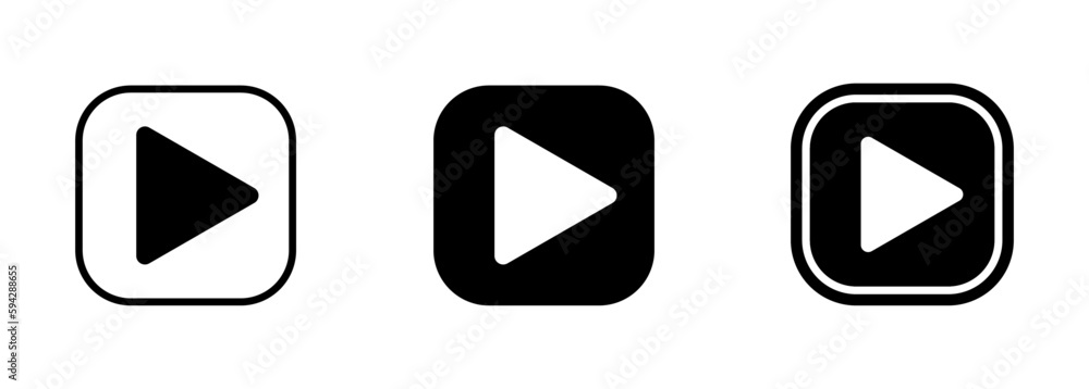 Trendy play button icons vector collection. Play icons set Trendy play button icons vector collection. Play icons set