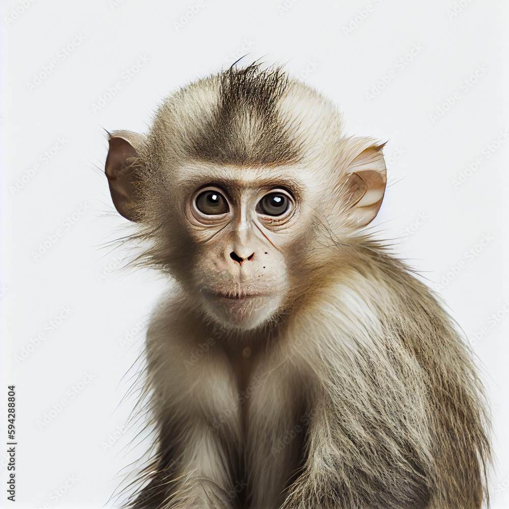 Solo monkey positioned on white - obrazy, fototapety, plakaty 