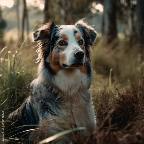 Tablou canvas Australian Shepard dog in a field