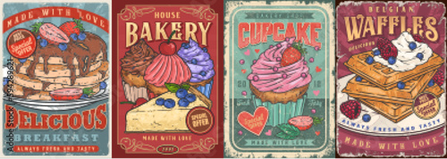 Sweet breakfast set posters colorful