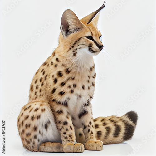 medium-sized wild cat with large ears and spotted fur
