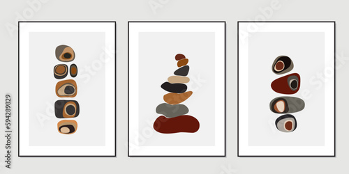 Balance pebble stone harmony vector Illustration. Simplicity calm and zen of cairn rock shape. Modern abstract wall decor, poster set, wellness background. Spa balance harmony therapy zen wallpaper