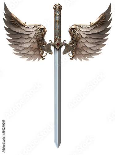 Sword with wings on transparent background. Generative AI.