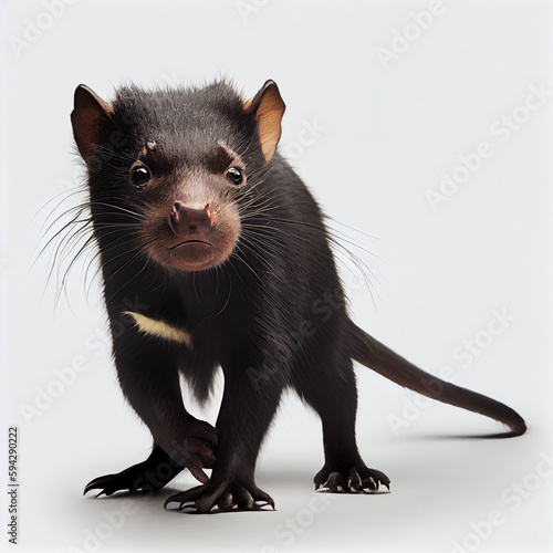 full body view of a Tasmanian devil standing alert on a white background