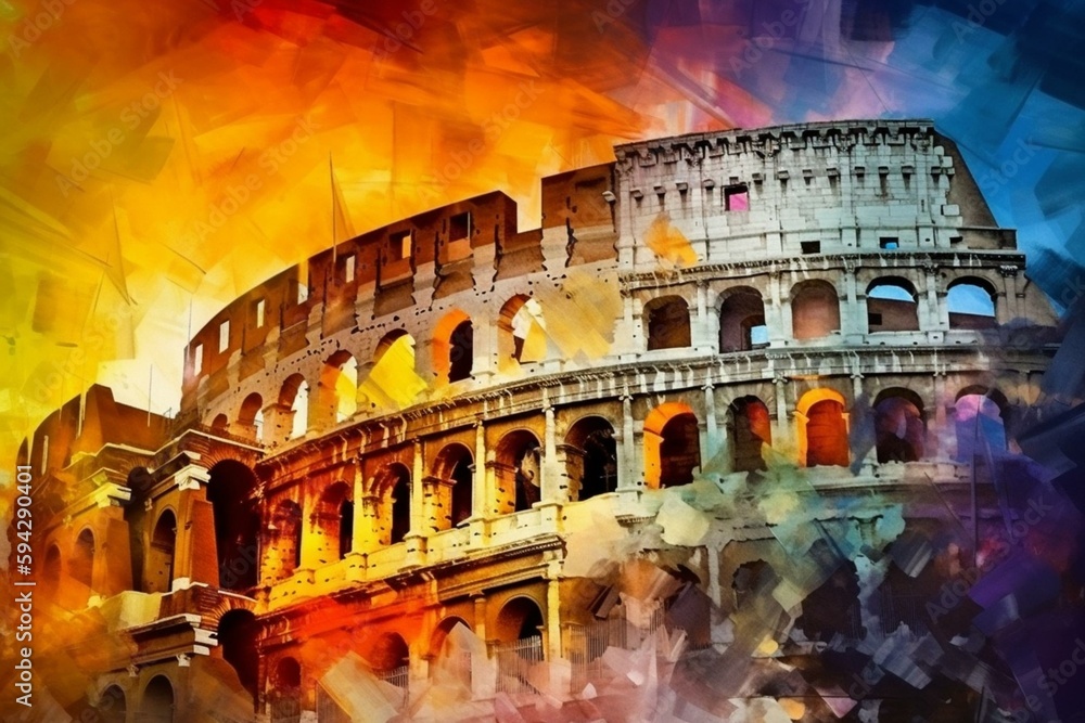 Abstract background Coliseum painting Rome. Generative AI