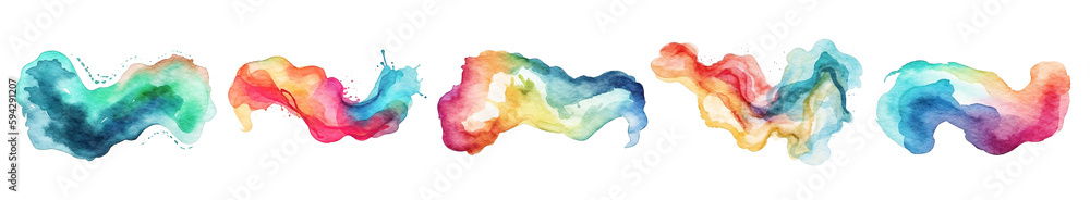 Watercolor wavy banner collection isolated on transparent white background