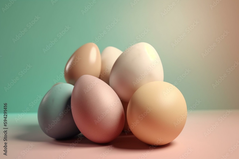 Realistic Easter eggs and Happy Easter concept on pastel color background, Created with Generative Ai
