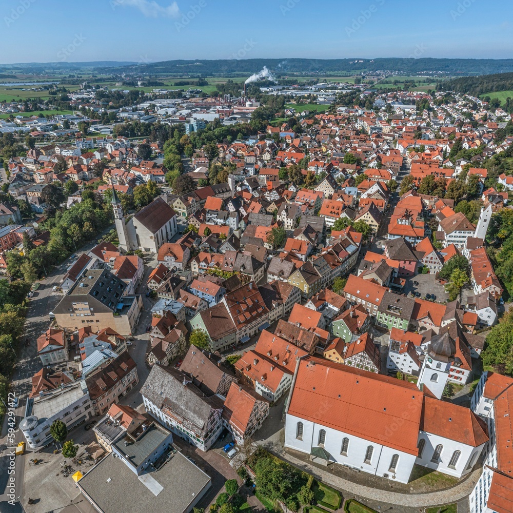 Die alte oberschwäbische Reichsstadt Leutkirch im Luftbild