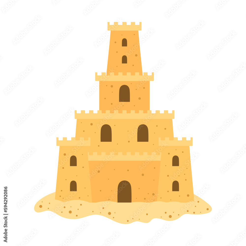 flat vector illustration of cartoon sand castle