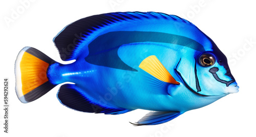 Blue tang fish in transparent background. Generative AI. photo