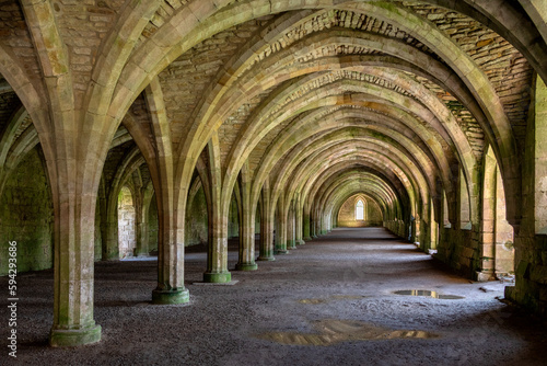 Fountains Abbey near Ripon in North Yorkshire in the northeast of England