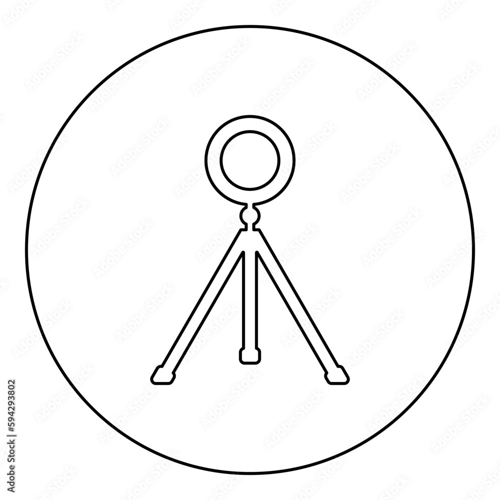 Ring lighting studio lamp light LED selfie lamp with tripod for mobile phone use blogger icon in circle round black color vector illustration image outline contour line thin style Ring lighting studio lamp light LED selfie lamp with tripod for mobile phone use blogger icon in circle round black color vector illustration image outline contour line thin style