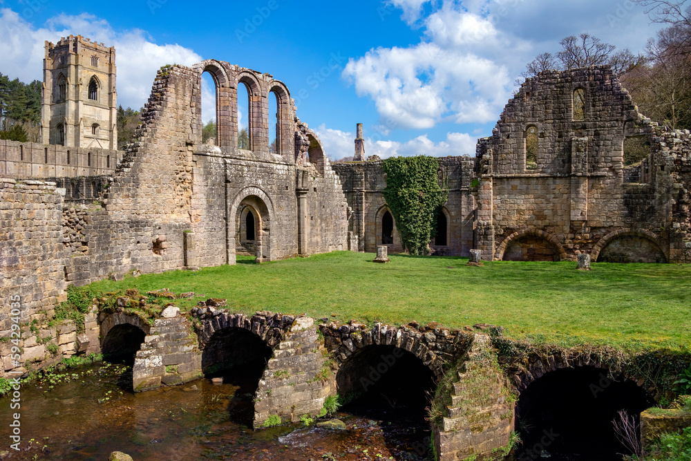Fountains Abbey near Ripon in North Yorkshire in the northeast of England Fountains Abbey near Ripon in North Yorkshire in the northeast of England