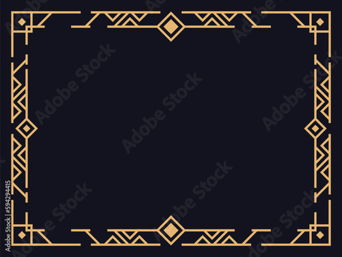 Art deco frame. Vintage linear border. Design a template for invitations, leaflets and greeting cards. The style of the 1920s - 1930s. Vector illustration