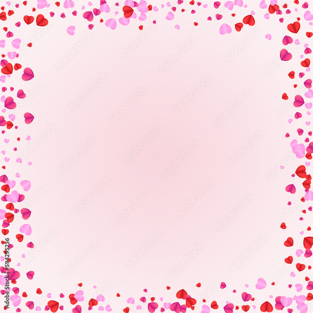 Pinkish Heart Background Pink Vector. Congratulation Backdrop Confetti. Red Art Illustration. Lilac Confetti Falling Frame. Fond Volume Pattern.