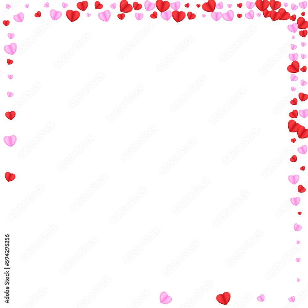 Obraz premium Tender Heart Background White Vector. Congratulation Backdrop Confetti. Red Party Texture. Pink Confetti Art Frame. Violet Folded Illustration.