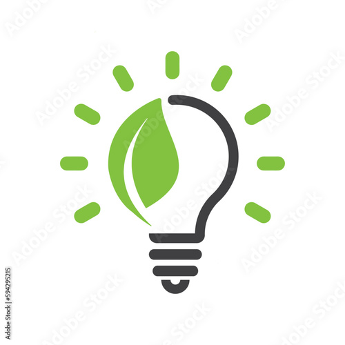 Save energy symbol. Light bulb with a energy icon and green leaf.