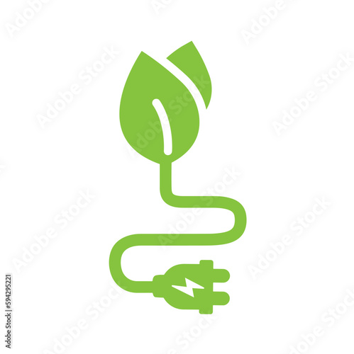 Green plug power icon. Socket and leaf sign. Alternative green power nature energy.