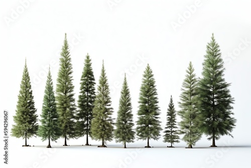 Groups Of Conifer Trees Isolated On White Background. Christmas Eve. Generative AI © Pixel Matrix