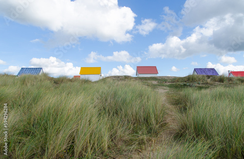 Cabines de plages, Gouville-sur-mer, presqu'île du Cotentin, Normandie France